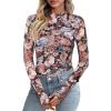 imagePRETTYGARDEN Womens Long Sleeve Going Out Tops 2026 Spring Y2K Clothes Mesh Floral Fitted Shirts Date Night OutfitFloral Black Blue