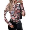 imagePRETTYGARDEN Womens Long Sleeve Going Out Tops 2026 Spring Y2K Clothes Mesh Floral Fitted Shirts Date Night OutfitFloral Black Blue