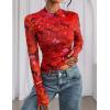imagePRETTYGARDEN Womens Long Sleeve Going Out Tops 2026 Spring Y2K Clothes Mesh Floral Fitted Shirts Date Night OutfitFloral Orange Red
