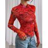 imagePRETTYGARDEN Womens Long Sleeve Going Out Tops 2026 Spring Y2K Clothes Mesh Floral Fitted Shirts Date Night OutfitFloral Orange Red