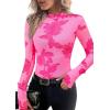 imagePRETTYGARDEN Womens Long Sleeve Going Out Tops 2026 Spring Y2K Clothes Mesh Floral Fitted Shirts Date Night OutfitFloral Pink Rose Red