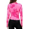 imagePRETTYGARDEN Womens Long Sleeve Going Out Tops 2026 Spring Y2K Clothes Mesh Floral Fitted Shirts Date Night OutfitFloral Pink Rose Red