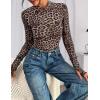 imagePRETTYGARDEN Womens Long Sleeve Going Out Tops 2026 Spring Y2K Clothes Mesh Floral Fitted Shirts Date Night OutfitLeopard Print