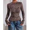 imagePRETTYGARDEN Womens Long Sleeve Going Out Tops 2026 Spring Y2K Clothes Mesh Floral Fitted Shirts Date Night OutfitLeopard Print