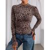imagePRETTYGARDEN Womens Long Sleeve Going Out Tops 2026 Spring Y2K Clothes Mesh Floral Fitted Shirts Date Night OutfitLeopard Print