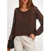 imagePRETTYGARDEN Womens Long Sleeve Shirts Lace Tops 2026 Spring Fashion Outfits Dressy Casual Blouses Work ClothesBrown
