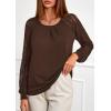 imagePRETTYGARDEN Womens Long Sleeve Shirts Lace Tops 2026 Spring Fashion Outfits Dressy Casual Blouses Work ClothesBrown