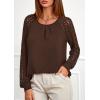 imagePRETTYGARDEN Womens Long Sleeve Shirts Lace Tops 2026 Spring Fashion Outfits Dressy Casual Blouses Work ClothesBrown