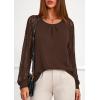 imagePRETTYGARDEN Womens Long Sleeve Shirts Lace Tops 2026 Spring Fashion Outfits Dressy Casual Blouses Work ClothesBrown