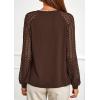 imagePRETTYGARDEN Womens Long Sleeve Shirts Lace Tops 2026 Spring Fashion Outfits Dressy Casual Blouses Work ClothesBrown