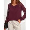 imagePRETTYGARDEN Womens Long Sleeve Shirts Lace Tops 2026 Spring Fashion Outfits Dressy Casual Blouses Work ClothesBurgundy
