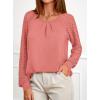 imagePRETTYGARDEN Womens Long Sleeve Shirts Lace Tops 2026 Spring Fashion Outfits Dressy Casual Blouses Work ClothesCoral Pink
