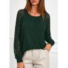 imagePRETTYGARDEN Womens Long Sleeve Shirts Lace Tops 2026 Spring Fashion Outfits Dressy Casual Blouses Work ClothesDark Green