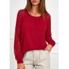 imagePRETTYGARDEN Womens Long Sleeve Shirts Lace Tops 2026 Spring Fashion Outfits Dressy Casual Blouses Work ClothesRed