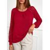 imagePRETTYGARDEN Womens Long Sleeve Shirts Lace Tops 2026 Spring Fashion Outfits Dressy Casual Blouses Work ClothesRed