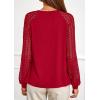 imagePRETTYGARDEN Womens Long Sleeve Shirts Lace Tops 2026 Spring Fashion Outfits Dressy Casual Blouses Work ClothesRed