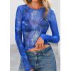 imagePRETTYGARDEN Womens Mesh Long Sleeve Spring Top 2026 Trendy Summer See Through Sheer Blouse Fitted Going Out Layering ShirtsFloral Brilliant Blue
