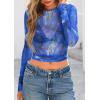 imagePRETTYGARDEN Womens Mesh Long Sleeve Spring Top 2026 Trendy Summer See Through Sheer Blouse Fitted Going Out Layering ShirtsFloral Brilliant Blue