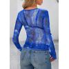 imagePRETTYGARDEN Womens Mesh Long Sleeve Spring Top 2026 Trendy Summer See Through Sheer Blouse Fitted Going Out Layering ShirtsFloral Brilliant Blue
