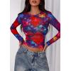 imagePRETTYGARDEN Womens Mesh Long Sleeve Spring Top 2026 Trendy Summer See Through Sheer Blouse Fitted Going Out Layering ShirtsFloral Navy Red
