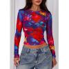 imagePRETTYGARDEN Womens Mesh Long Sleeve Spring Top 2026 Trendy Summer See Through Sheer Blouse Fitted Going Out Layering ShirtsFloral Navy Red