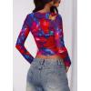 imagePRETTYGARDEN Womens Mesh Long Sleeve Spring Top 2026 Trendy Summer See Through Sheer Blouse Fitted Going Out Layering ShirtsFloral Navy Red