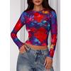 imagePRETTYGARDEN Womens Mesh Long Sleeve Spring Top 2026 Trendy Summer See Through Sheer Blouse Fitted Going Out Layering ShirtsFloral Navy Red