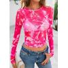 imagePRETTYGARDEN Womens Mesh Long Sleeve Spring Top 2026 Trendy Summer See Through Sheer Blouse Fitted Going Out Layering ShirtsFloral Rose Red