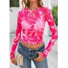 imagePRETTYGARDEN Womens Mesh Long Sleeve Spring Top 2026 Trendy Summer See Through Sheer Blouse Fitted Going Out Layering ShirtsFloral Rose Red