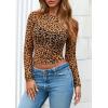 imagePRETTYGARDEN Womens Mesh Long Sleeve Spring Top 2026 Trendy Summer See Through Sheer Blouse Fitted Going Out Layering ShirtsLeopard Brown