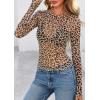 imagePRETTYGARDEN Womens Mesh Long Sleeve Spring Top 2026 Trendy Summer See Through Sheer Blouse Fitted Going Out Layering ShirtsLeopard Khaki
