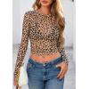 imagePRETTYGARDEN Womens Mesh Long Sleeve Spring Top 2026 Trendy Summer See Through Sheer Blouse Fitted Going Out Layering ShirtsLeopard Khaki