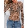 imagePRETTYGARDEN Womens Mesh Long Sleeve Spring Top 2026 Trendy Summer See Through Sheer Blouse Fitted Going Out Layering ShirtsLeopard Khaki