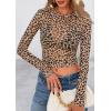 imagePRETTYGARDEN Womens Mesh Long Sleeve Spring Top 2026 Trendy Summer See Through Sheer Blouse Fitted Going Out Layering ShirtsLeopard Khaki