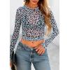 imagePRETTYGARDEN Womens Mesh Long Sleeve Spring Top 2026 Trendy Summer See Through Sheer Blouse Fitted Going Out Layering ShirtsLeopard Light Blue