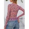 imagePRETTYGARDEN Womens Mesh Long Sleeve Spring Top 2026 Trendy Summer See Through Sheer Blouse Fitted Going Out Layering ShirtsLeopard Pink