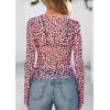 imagePRETTYGARDEN Womens Mesh Long Sleeve Spring Top 2026 Trendy Summer See Through Sheer Blouse Fitted Going Out Layering ShirtsLeopard Pink