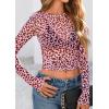 imagePRETTYGARDEN Womens Mesh Long Sleeve Spring Top 2026 Trendy Summer See Through Sheer Blouse Fitted Going Out Layering ShirtsLeopard Pink