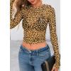 imagePRETTYGARDEN Womens Mesh Long Sleeve Spring Top 2026 Trendy Summer See Through Sheer Blouse Fitted Going Out Layering ShirtsLeopard Yellow