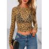 imagePRETTYGARDEN Womens Mesh Long Sleeve Spring Top 2026 Trendy Summer See Through Sheer Blouse Fitted Going Out Layering ShirtsLeopard Yellow