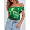 imagePRETTYGARDEN Womens Off The Shoulder Short Sleeve Ruched Slim Fit BlouseFloral Green