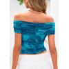 imagePRETTYGARDEN Womens Off The Shoulder Short Sleeve Ruched Slim Fit BlouseFloral Lake Blue