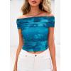 imagePRETTYGARDEN Womens Off The Shoulder Short Sleeve Ruched Slim Fit BlouseFloral Lake Blue