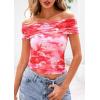 imagePRETTYGARDEN Womens Off The Shoulder Short Sleeve Ruched Slim Fit BlouseFloral Light Orange