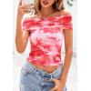 imagePRETTYGARDEN Womens Off The Shoulder Short Sleeve Ruched Slim Fit BlouseFloral Light Orange
