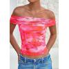 imagePRETTYGARDEN Womens Off The Shoulder Short Sleeve Ruched Slim Fit BlouseFloral Pink