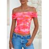 imagePRETTYGARDEN Womens Off The Shoulder Short Sleeve Ruched Slim Fit BlouseFloral Pink