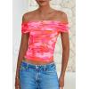 imagePRETTYGARDEN Womens Off The Shoulder Short Sleeve Ruched Slim Fit BlouseFloral Pink