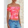 imagePRETTYGARDEN Womens Off The Shoulder Short Sleeve Ruched Slim Fit BlouseFloral Pink