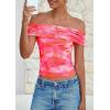 imagePRETTYGARDEN Womens Off The Shoulder Short Sleeve Ruched Slim Fit BlouseFloral Pink